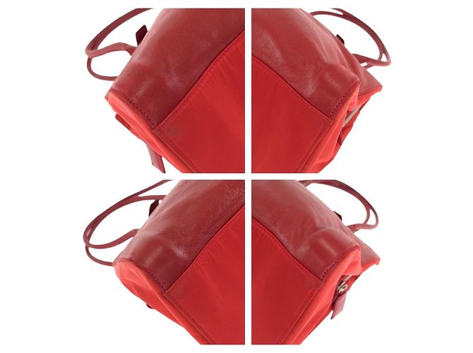 Tote Prada Tessuto Leder Nylon Schultertasche Rot - Ansicht 3