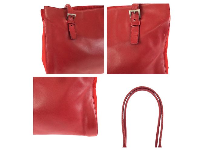 Tote Prada Tessuto Leder Nylon Schultertasche Rot - Ansicht 6