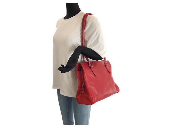 Tote Prada Tessuto Leder Nylon Schultertasche Rot - Ansicht 7