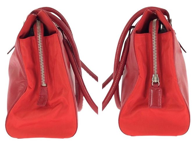 Tote Prada Tessuto Leder Nylon Schultertasche Rot - Ansicht 8
