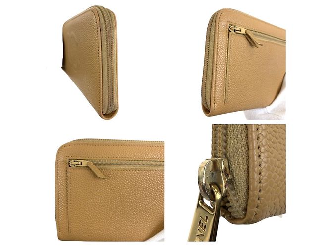 Portafoglio lungo Coco Mark in pelle di caviale Chanel Marrone Beige - vista 6