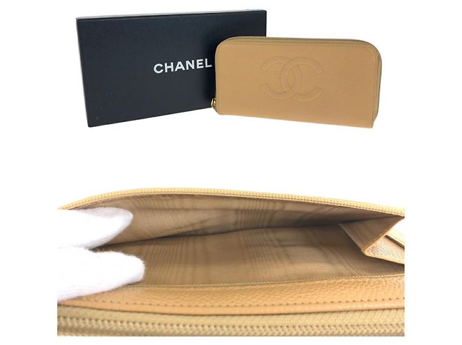 Portafoglio lungo Coco Mark in pelle di caviale Chanel Marrone Beige - vista 8