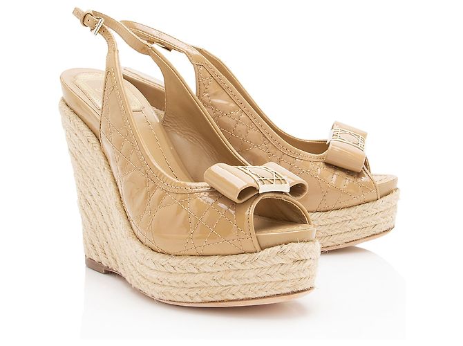 Espadrilles compensées en cuir verni Cannage de Dior - Taille 37.5 / 7.5 - vue 2