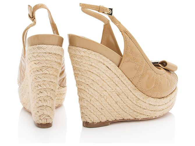 Espadrilles compensées en cuir verni Cannage de Dior - Taille 37.5 / 7.5 - vue 3