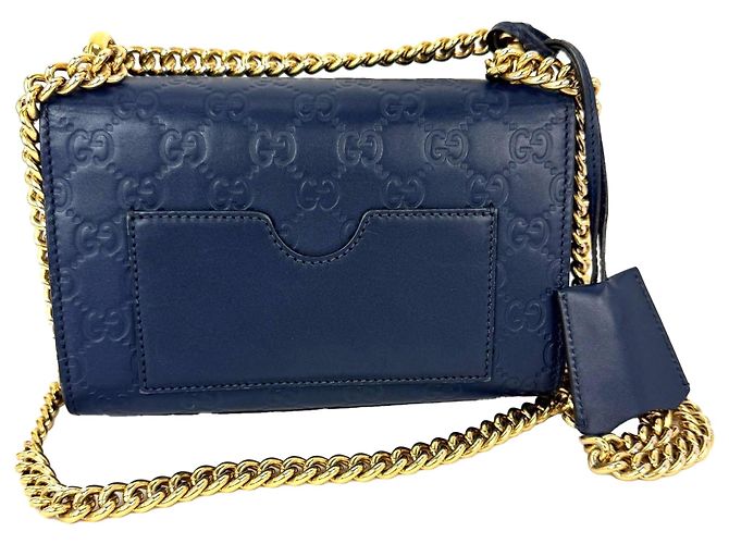Padlock Borsa a spalla in pelle blu monogramma GG Supreme con piccolo lucchetto Gucci - vista 2