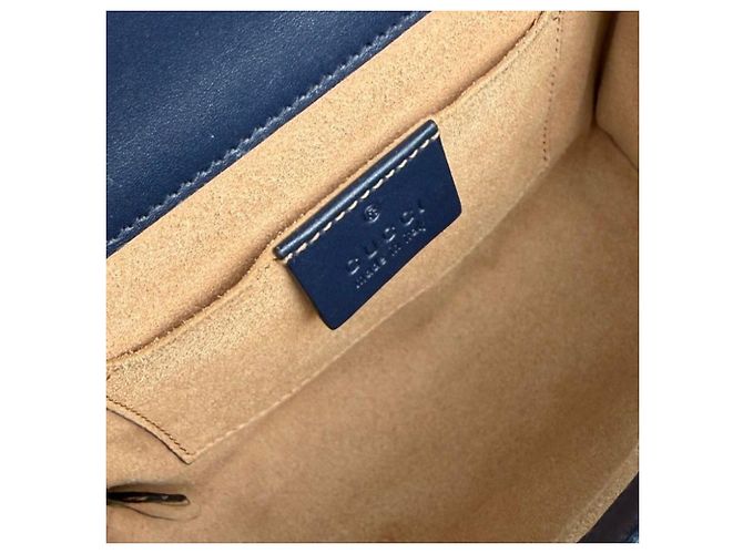 Padlock Borsa a spalla in pelle blu monogramma GG Supreme con piccolo lucchetto Gucci - vista 9