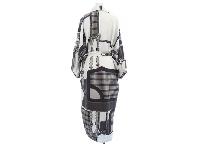 Hermès Vestido de seda Hermes 5E0572DO Castaño Blanco - vista 2