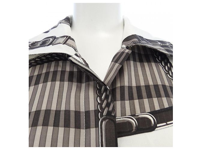 Hermès Vestido de seda Hermes 5E0572DO Castaño Blanco - vista 5