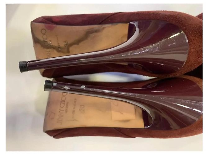Bottes hautes Jimmy Choo en daim bordeaux - vue 4