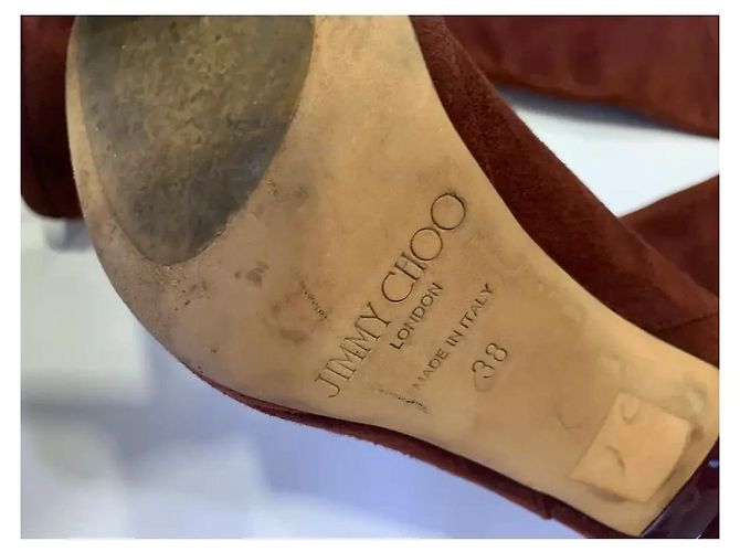 Bottes hautes Jimmy Choo en daim bordeaux - vue 7