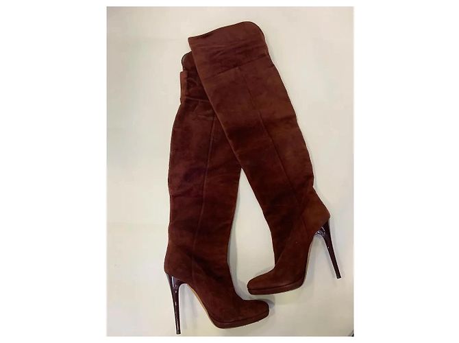 Bottes hautes Jimmy Choo en daim bordeaux - vue 9