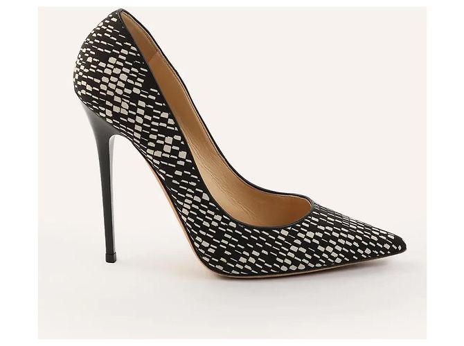 Décolleté Jimmy Choo Anouk 120 in tessuto bianco e nero - vista 2