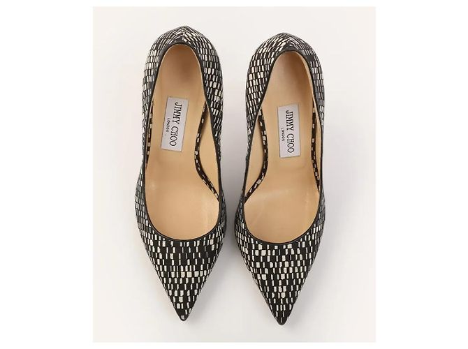 Décolleté Jimmy Choo Anouk 120 in tessuto bianco e nero - vista 3