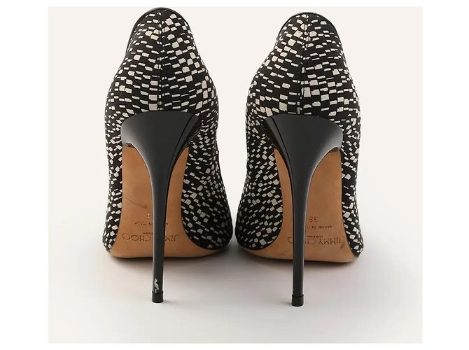 Décolleté Jimmy Choo Anouk 120 in tessuto bianco e nero - vista 4