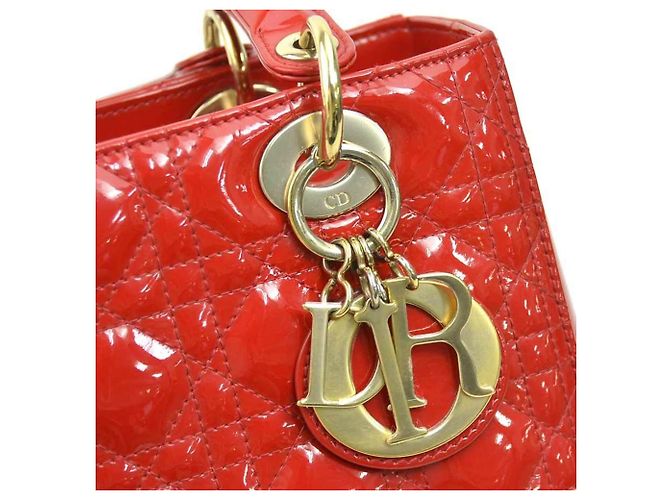 Borsa a mano in pelle verniciata rossa Christian Dior - vista 12