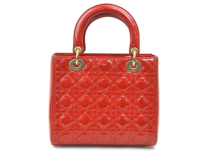 Borsa a mano in pelle verniciata rossa Christian Dior - vista 3