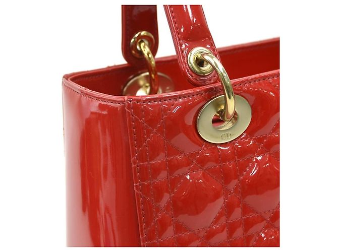 Borsa a mano in pelle verniciata rossa Christian Dior - vista 6