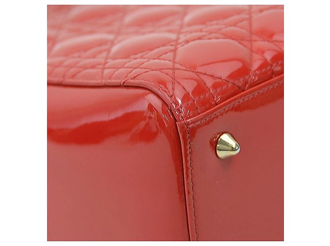 Borsa a mano in pelle verniciata rossa Christian Dior - vista 7
