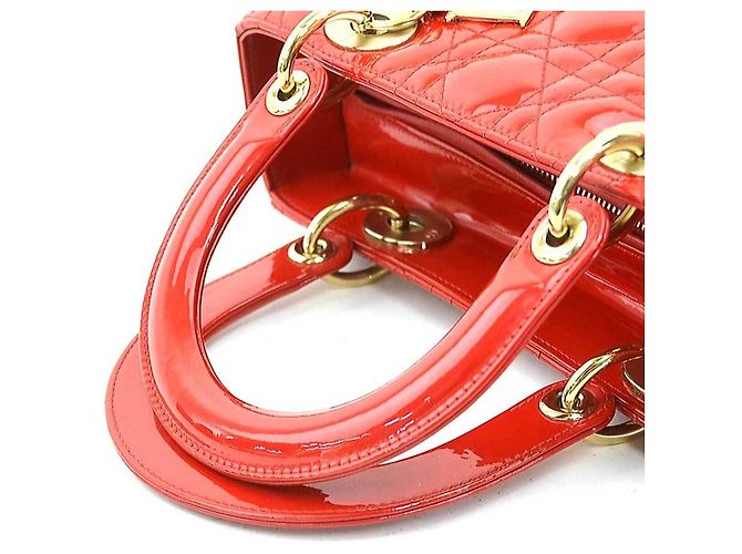 Borsa a mano in pelle verniciata rossa Christian Dior - vista 8