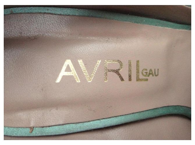 Décolleté Avril Gau in raso e pelle verde chiaro - vista 5