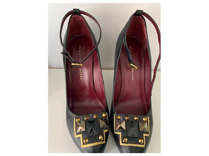 Marc by Marc Jacobs Keilsandaletten Schwarz Leder mit Nieten - Ansicht 3