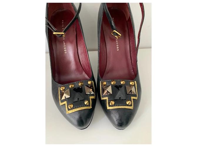 Marc by Marc Jacobs Keilsandaletten Schwarz Leder mit Nieten - Ansicht 4