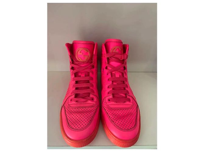 Zapatillas altas Gucci Coda rosa neón de piel - vista 2