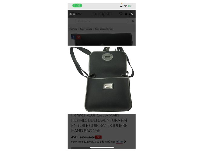 Hermès Buenaventura PM Borsa a tracolla nera in tela Nero - vista 13