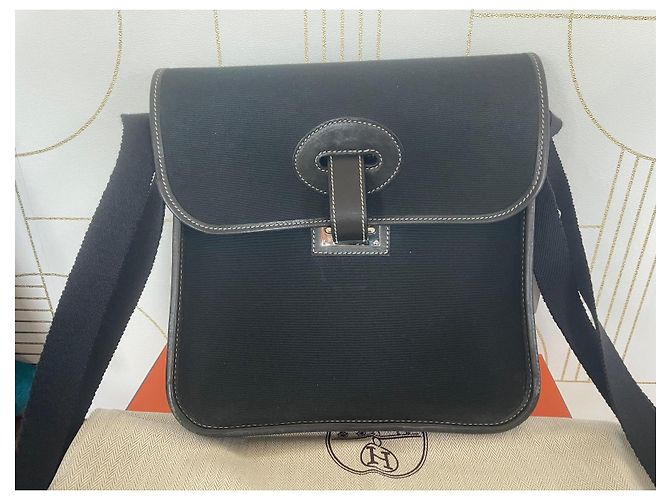 Hermès Buenaventura PM Borsa a tracolla nera in tela Nero - vista 3