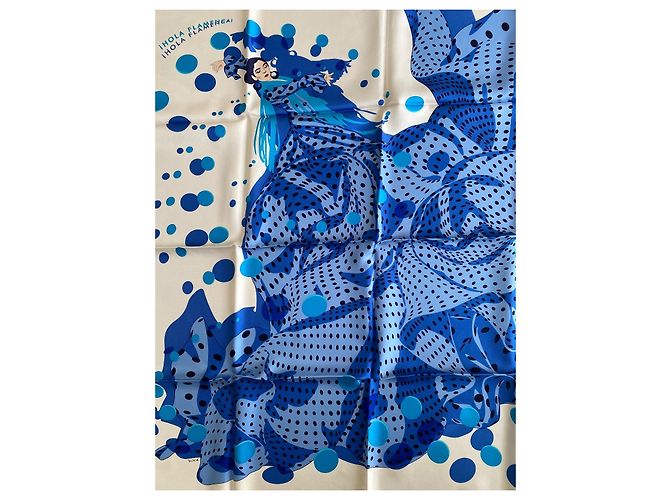 Sciarpa di seta Hermès Hola Flamenca blu - vista 2