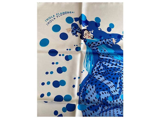 Sciarpa di seta Hermès Hola Flamenca blu - vista 4