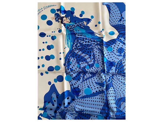 Sciarpa di seta Hermès Hola Flamenca blu - vista 8
