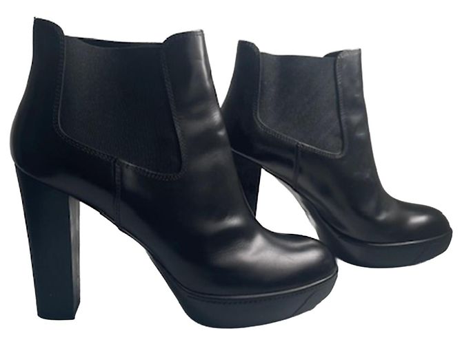 Botines Hogan de cuero negro con tacón bloque y plataforma - talla 40 - vista 2