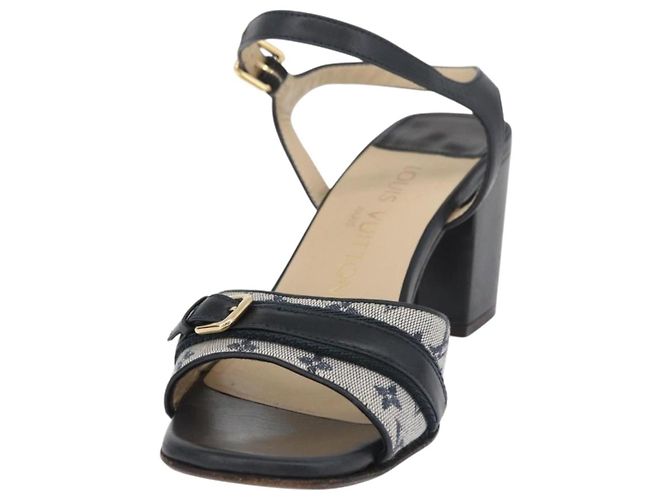 LOUIS VUITTON Sandali Mini Tacchi Monogramma 34 1/2 Blu LV Auth 174619A - vista 2