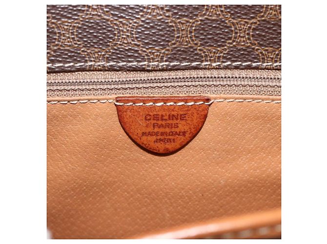 Céline Borsa a spalla circolare in tela Macadam CELINE in pelle PVC marrone oro Auth YKZ1118 D'oro - vista 16