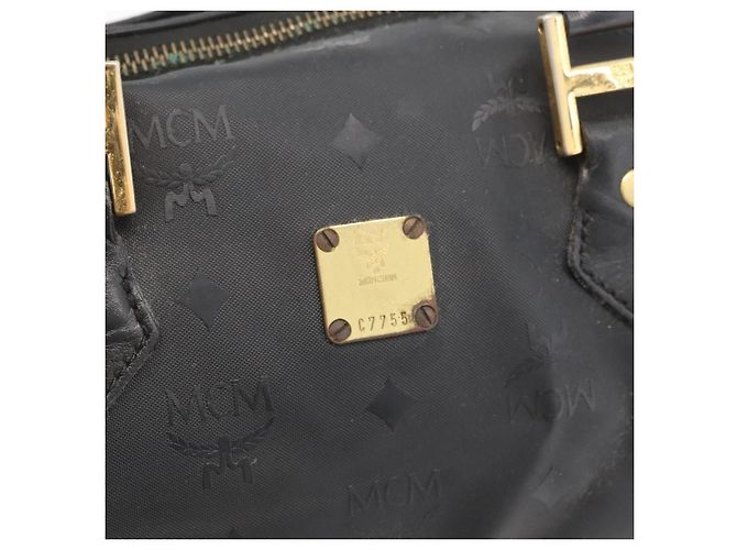 MCM Vicetos Logogram Borsa a Mano PVC Nero Oro Auth 174753 D'oro - vista 15