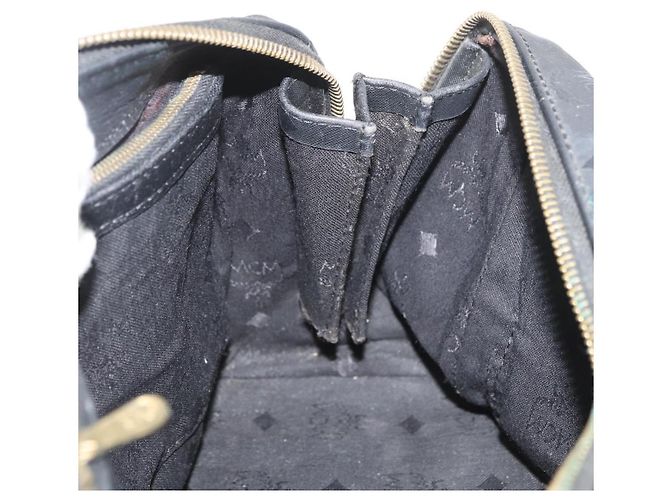 MCM Vicetos Logogram Borsa a Mano PVC Nero Oro Auth 174753 D'oro - vista 18