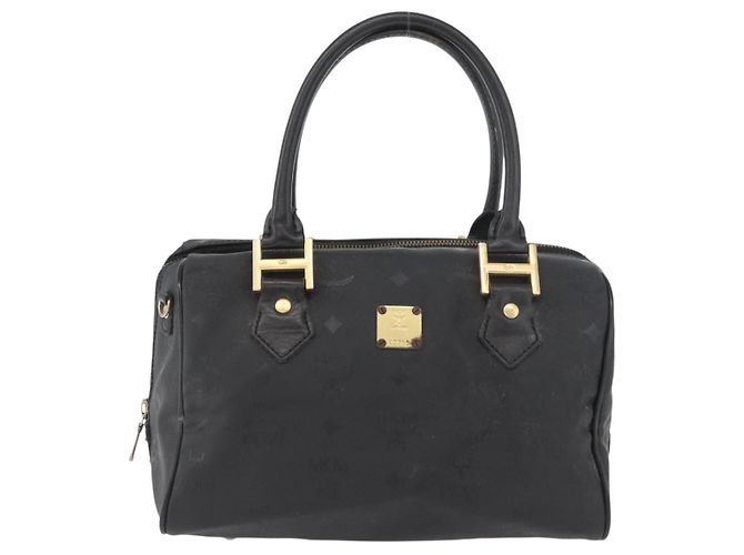 MCM Vicetos Logogram Borsa a Mano PVC Nero Oro Auth 174753 D'oro - vista 2