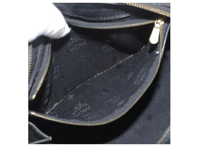 MCM Vicetos Logogram Borsa a Mano PVC Nero Oro Auth 174753 D'oro - vista 21