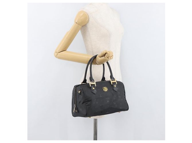 MCM Vicetos Logogram Borsa a Mano PVC Nero Oro Auth 174753 D'oro - vista 22