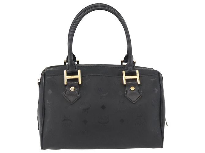 MCM Vicetos Logogram Borsa a Mano PVC Nero Oro Auth 174753 D'oro - vista 3