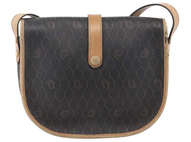 Christian Dior Schultertasche aus Waben-Canvas PVC Schwarz Gold Auth 174371 Golden - Ansicht 3