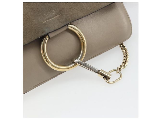 Chloé Chloe Fay Schultertasche aus Leder Wildleder Grau Gold Auth BA11981 Braun Golden - Ansicht 15