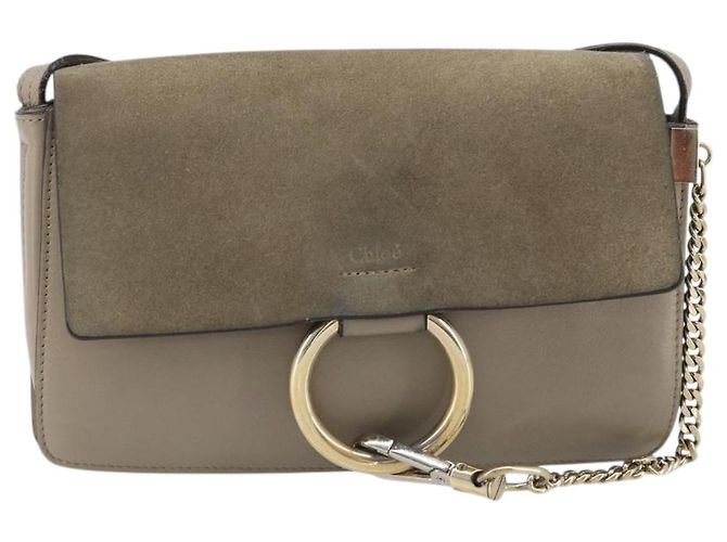Chloé Chloe Fay Schultertasche aus Leder Wildleder Grau Gold Auth BA11981 Braun Golden - Ansicht 2