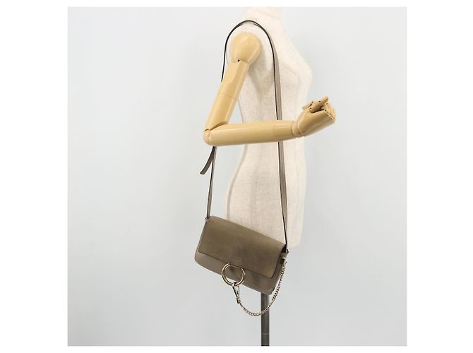 Chloé Chloe Fay Schultertasche aus Leder Wildleder Grau Gold Auth BA11981 Braun Golden - Ansicht 25