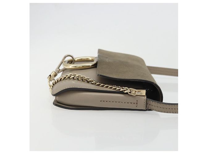 Chloé Chloe Fay Schultertasche aus Leder Wildleder Grau Gold Auth BA11981 Braun Golden - Ansicht 4