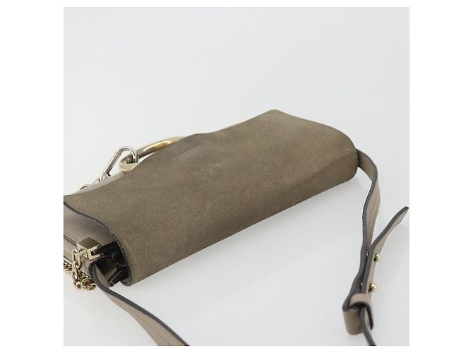 Chloé Chloe Fay Schultertasche aus Leder Wildleder Grau Gold Auth BA11981 Braun Golden - Ansicht 6
