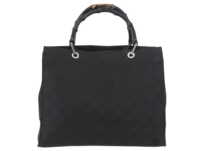 Bamboo GUCCI GG Canvas Bambus Tragetasche Nylon Schwarz Silber 002 1010 Auth YKZ144 - Ansicht 2