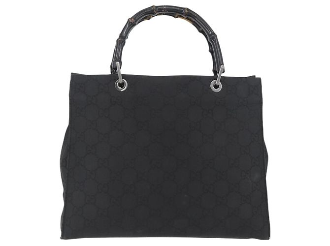 Bamboo GUCCI GG Canvas Bambus Tragetasche Nylon Schwarz Silber 002 1010 Auth YKZ144 - Ansicht 3