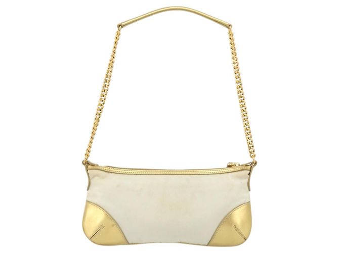 Borsa a Spalla con Catena Prada in Nylon Bianco e Oro Auth YKZ849A D'oro - vista 2